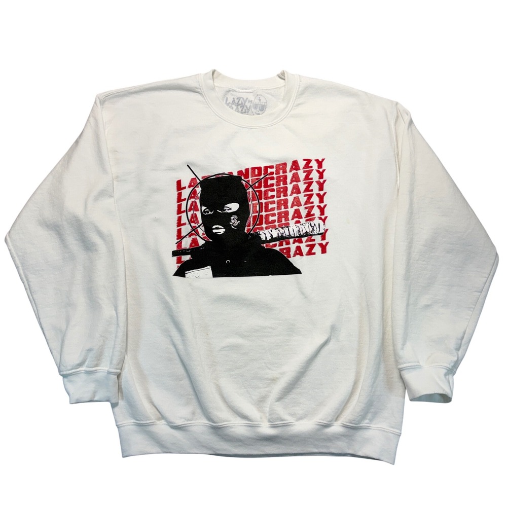 Lazy N Crazy Mens Streetwear Graphic Balaclava Bat White Sweatshirt Cotton